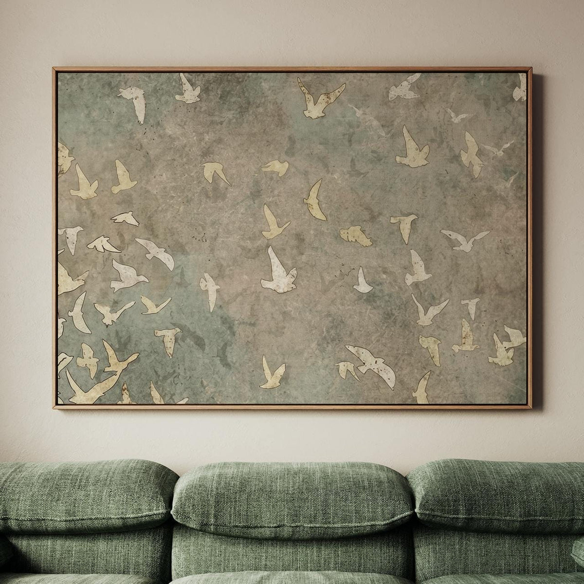 Minimalist Flying Birds Silhouette Poster, Large Neutral Canvas Wall Art, Abstract Vintage Farmhouse Living Decor, ART16