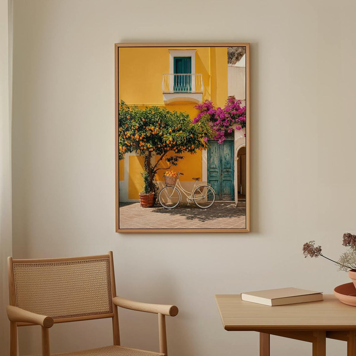 Vintage Car Amalfi Coast Poster, Lemon Tree Mediterranean Art Print, Sunny Italian Summer Kitchen Wall Decor, ART251
