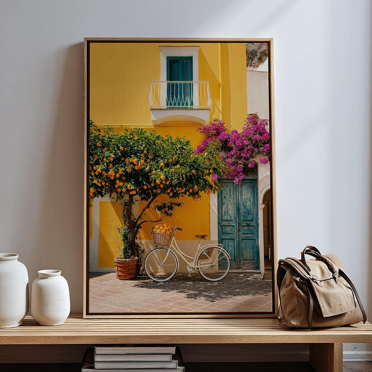 Vintage Car Amalfi Coast Poster, Lemon Tree Mediterranean Art Print, Sunny Italian Summer Kitchen Wall Decor, ART251