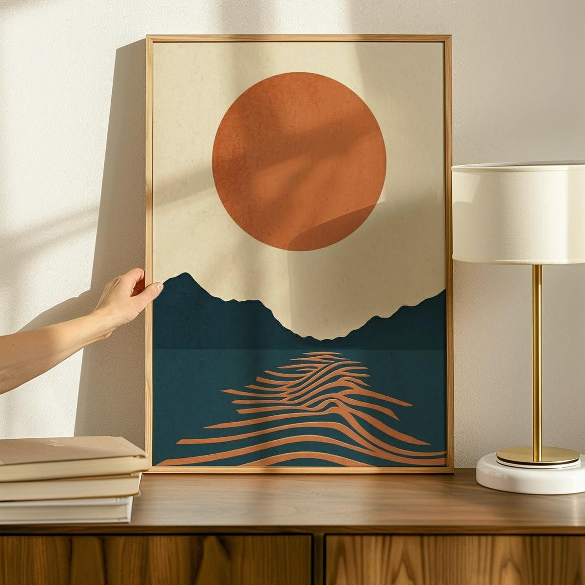 Abstract Sun Geometric Poster, Mid Century Modern Canvas Print, Bauhaus Wave Wall Art, Color Block Minimalist Decor, ART