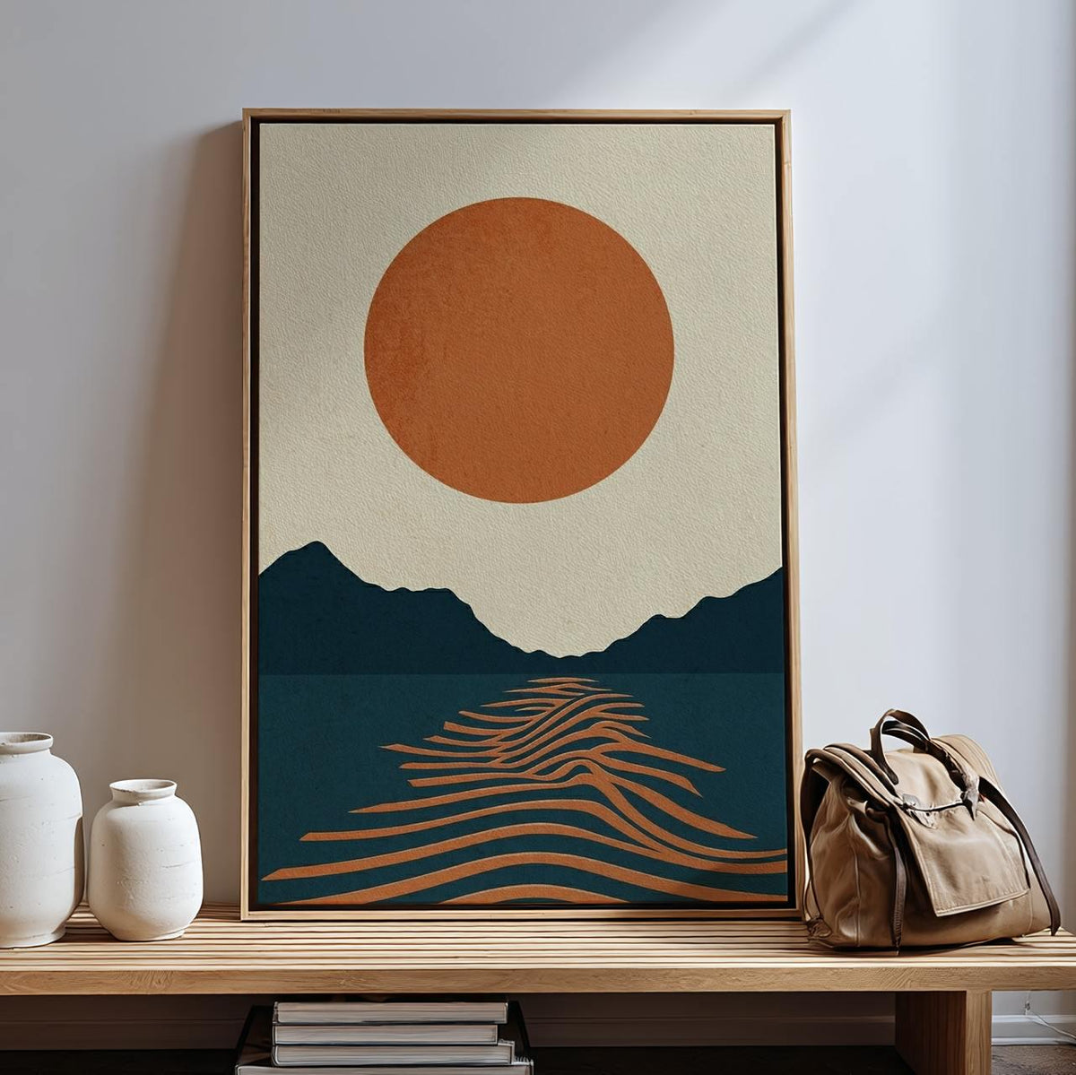 Abstract Sun Geometric Poster, Mid Century Modern Canvas Print, Bauhaus Wave Wall Art, Color Block Minimalist Decor, ART