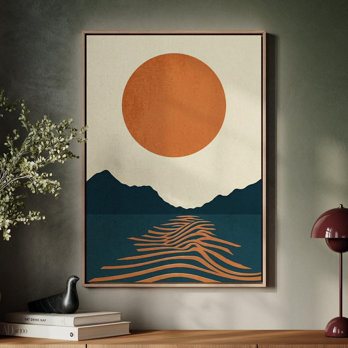 Abstract Sun Geometric Poster, Mid Century Modern Canvas Print, Bauhaus Wave Wall Art, Color Block Minimalist Decor, ART