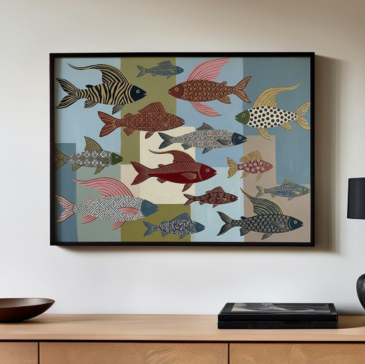 Whimsical Fish Art Print, Colorful Folk Illustration, Modern Playful Decor, Nature Inspired Wall Art For Gallery Wall
