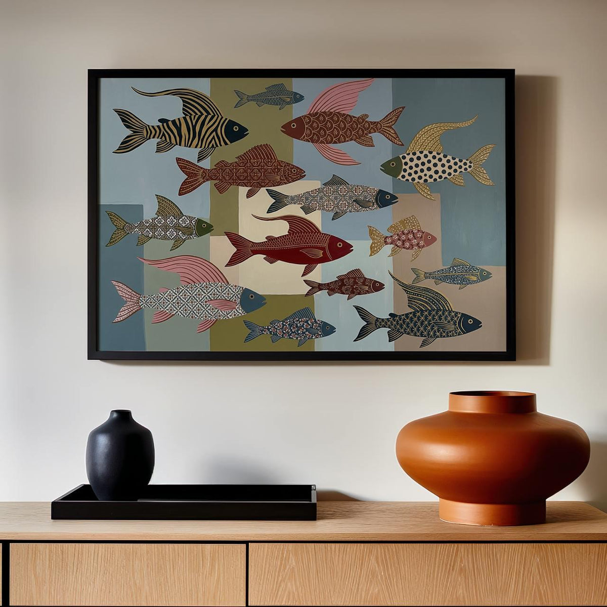 Whimsical Fish Art Print, Colorful Folk Illustration, Modern Playful Decor, Nature Inspired Wall Art For Gallery Wall