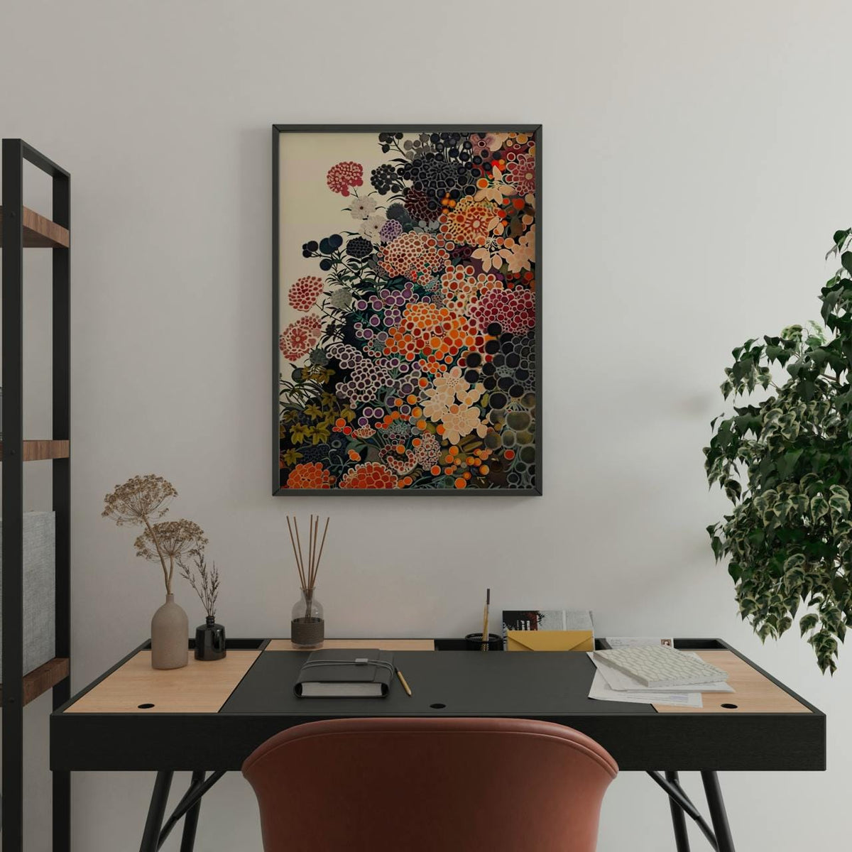 Yayoi Kusama Inspired Wildflower Poster, Abstract Botanical Floral Print, Unframed Japandi Wall Decor For Modern Living 