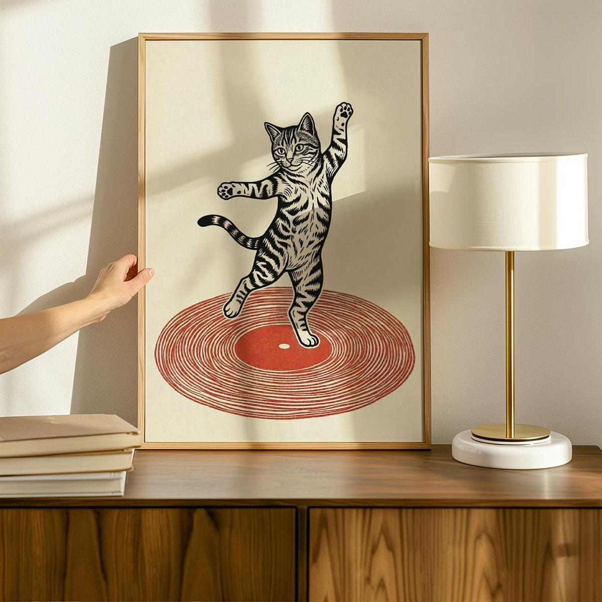 Retro Record Player Dancing Art Print, Modern Music Illustration Poster, Quirky Wall Decor For Bar Living Room
