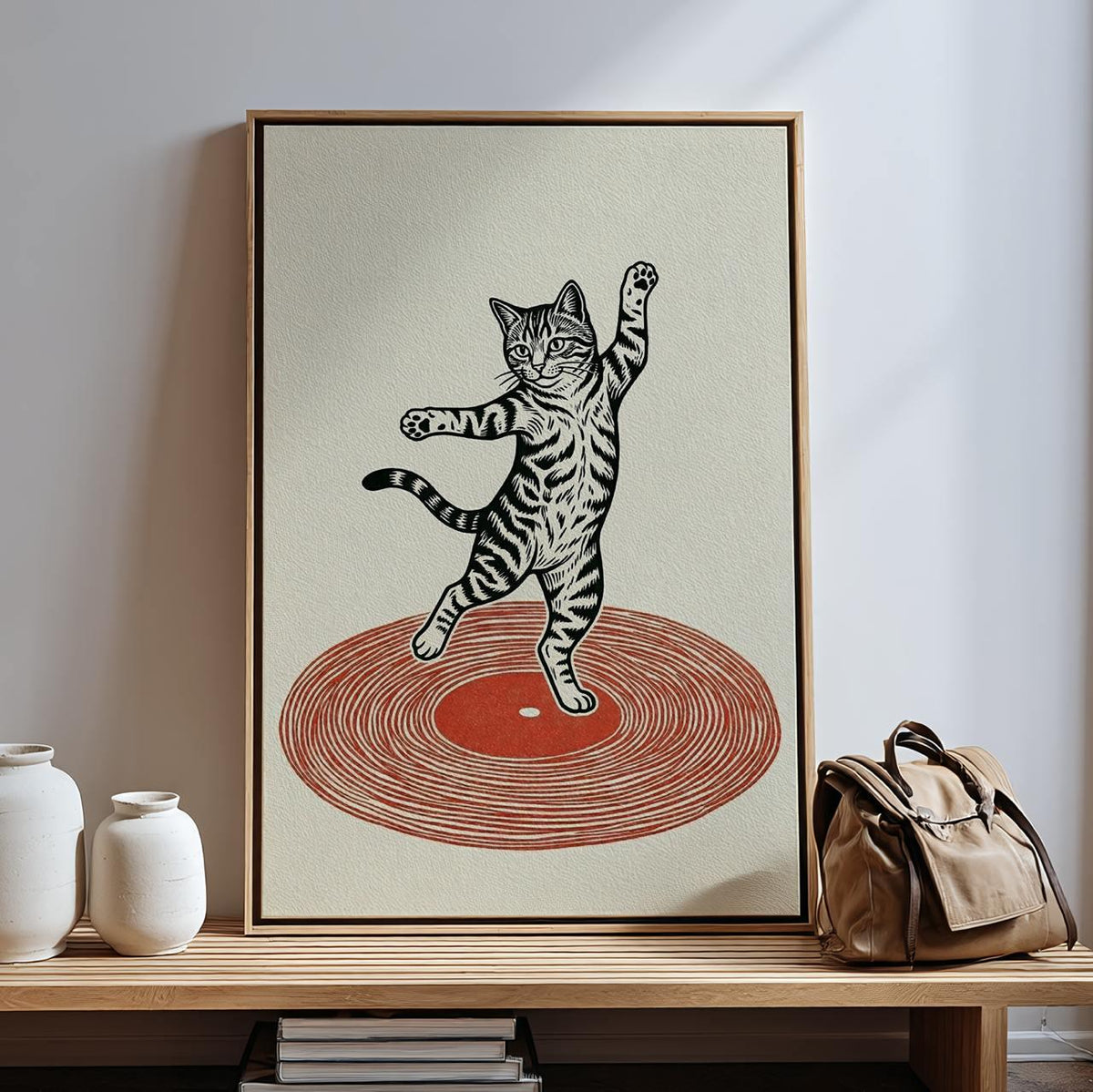 Retro Record Player Dancing Art Print, Modern Music Illustration Poster, Quirky Wall Decor For Bar Living Room