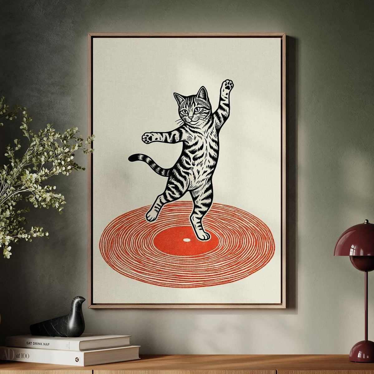 Retro Record Player Dancing Art Print, Modern Music Illustration Poster, Quirky Wall Decor For Bar Living Room