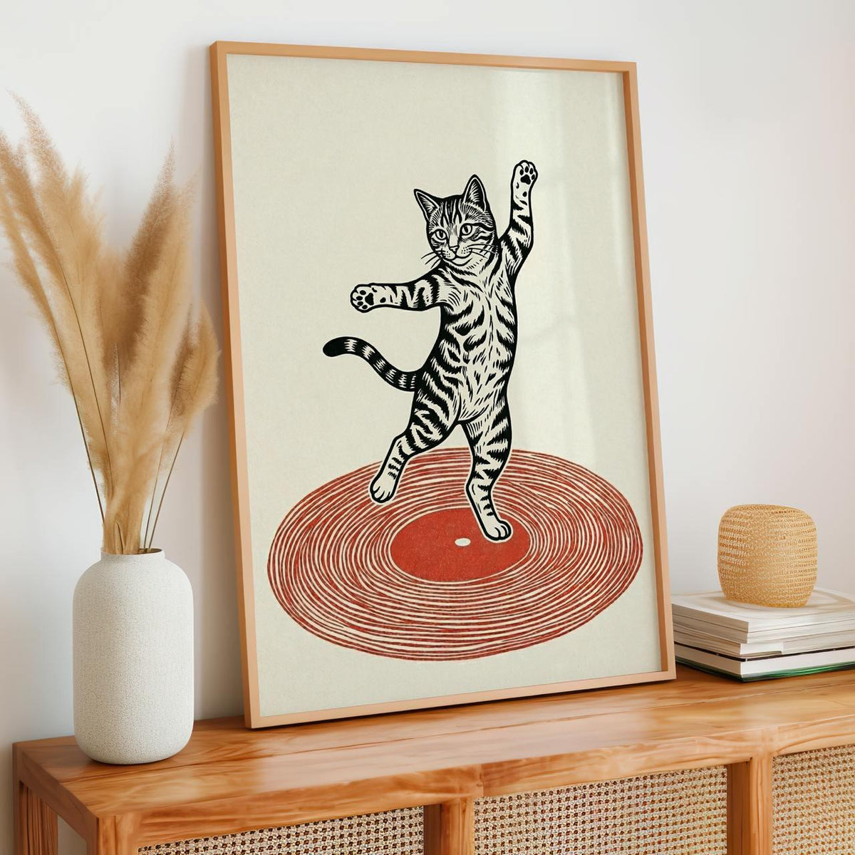 Retro Record Player Dancing Art Print, Modern Music Illustration Poster, Quirky Wall Decor For Bar Living Room