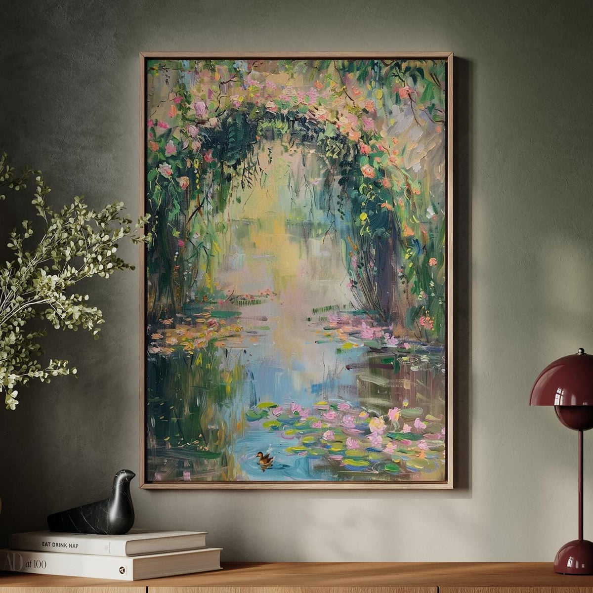Monet Style Pastel Oil Painting Print, French Country Floral Wall Decor, Impressionist Water Lily Vintage Art, ART214