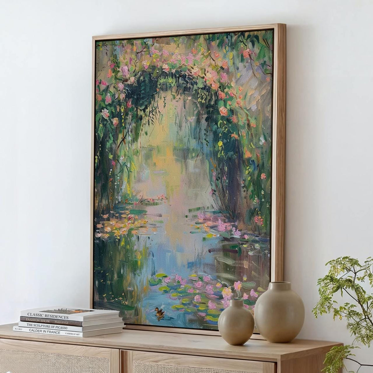 Monet Style Pastel Oil Painting Print, French Country Floral Wall Decor, Impressionist Water Lily Vintage Art, ART214