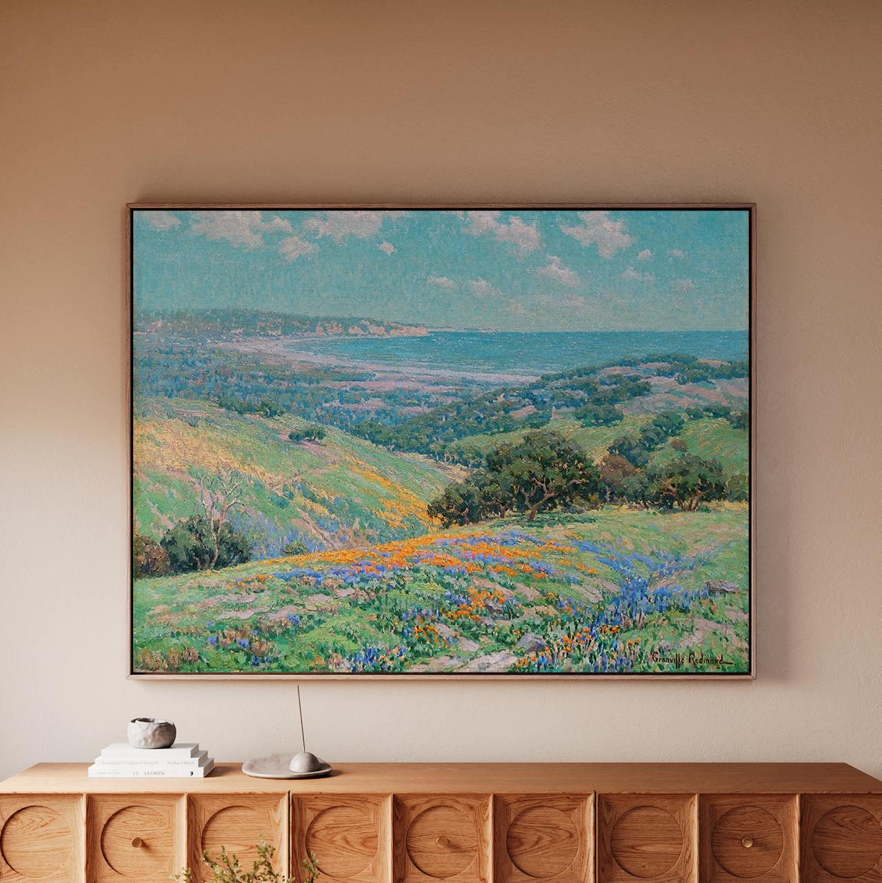 Granville Redmond, Malibu Coast Spring (1929) - California Impressionist Print, Coastal Wildflowers Scene, Canvas Landsc