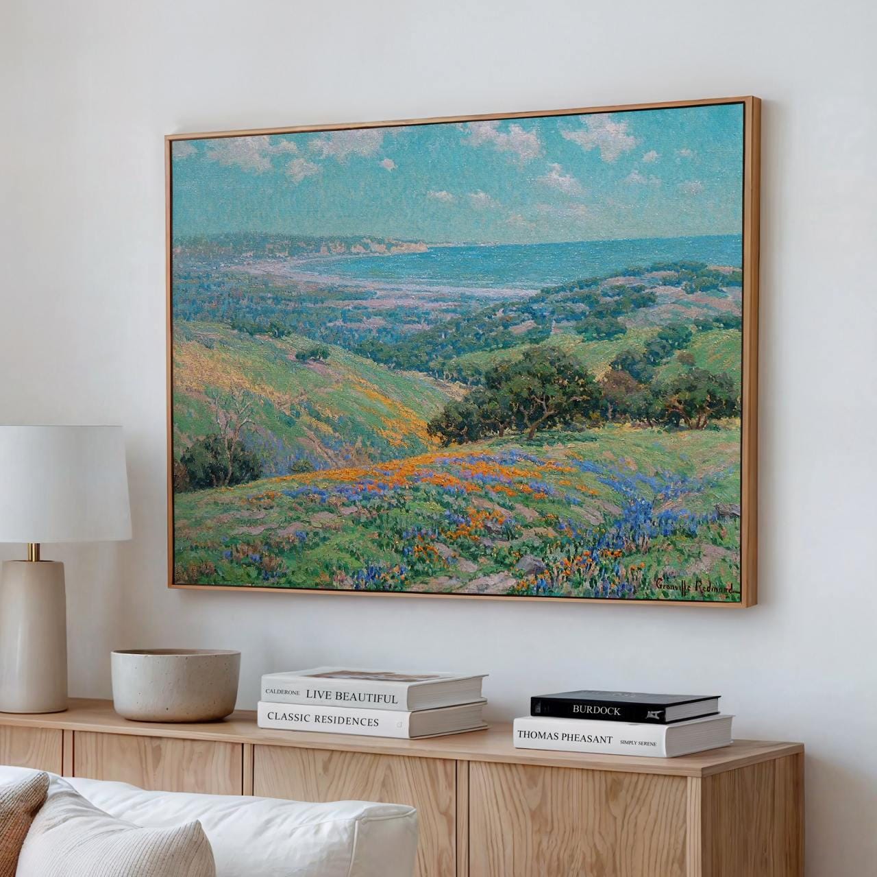 Granville Redmond, Malibu Coast Spring (1929) - California Impressionist Print, Coastal Wildflowers Scene, Canvas Landsc