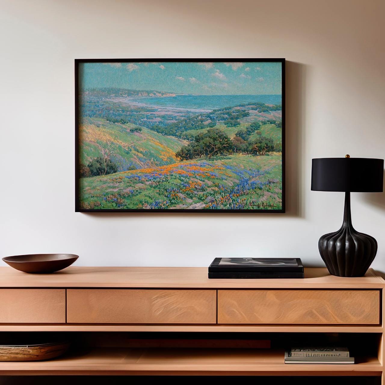 Granville Redmond, Malibu Coast Spring (1929) - California Impressionist Print, Coastal Wildflowers Scene, Canvas Landsc