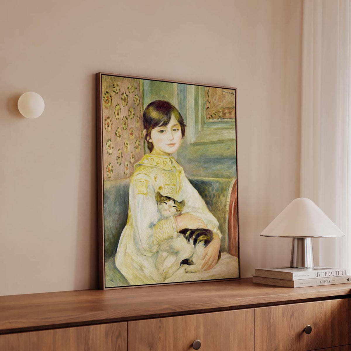 Pierre-Auguste Renoir, Julie Manet with Cat (1887) - Impressionist Child Portrait, Elegant Interior Scene, Decorative Wa