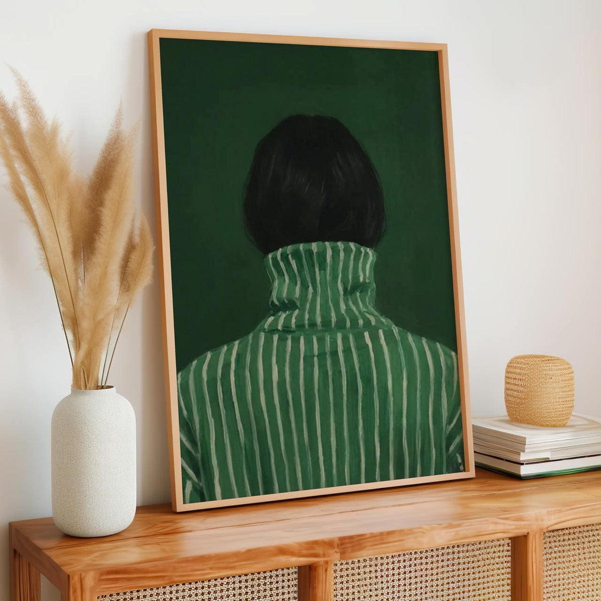 Emerald Green Abstract Woman Art Print, Minimalist Japandi Wall Decor, Modern Female Portrait Poster, ART62
