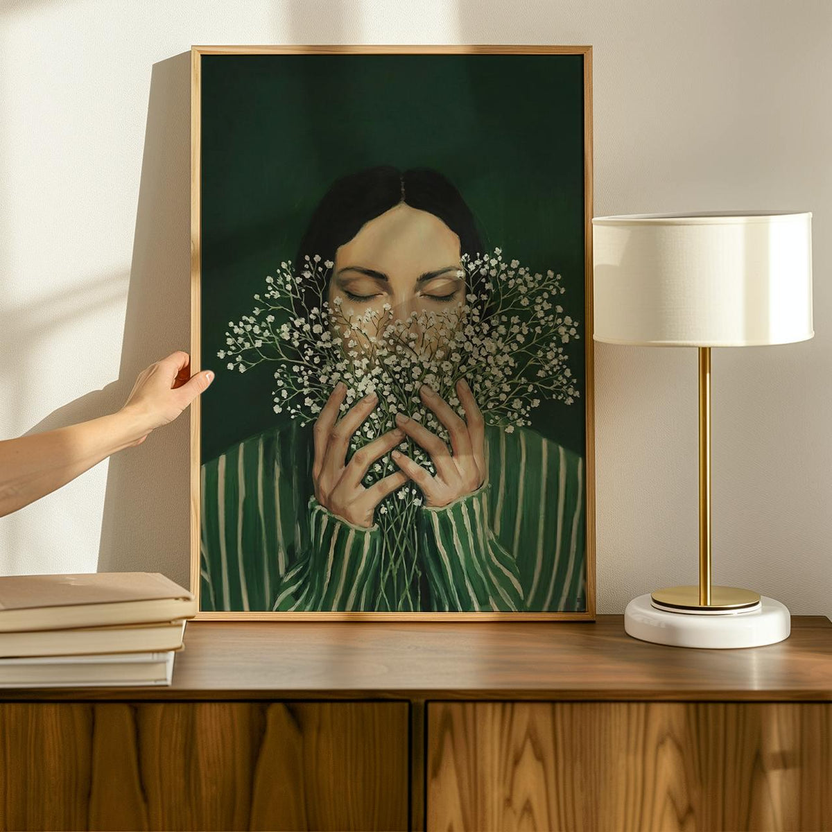 Minimalist Emerald Green Woman Poster, Abstract Japandi Art Print, Tranquil Modern Home Wall Decor, ART62