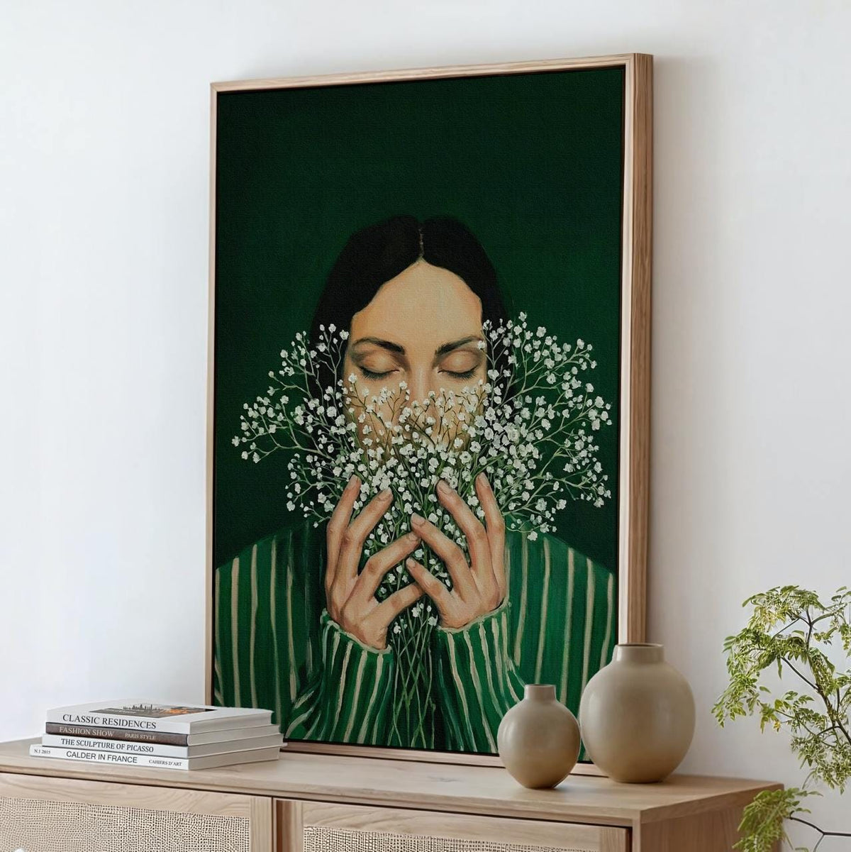 Minimalist Emerald Green Woman Poster, Abstract Japandi Art Print, Tranquil Modern Home Wall Decor, ART62