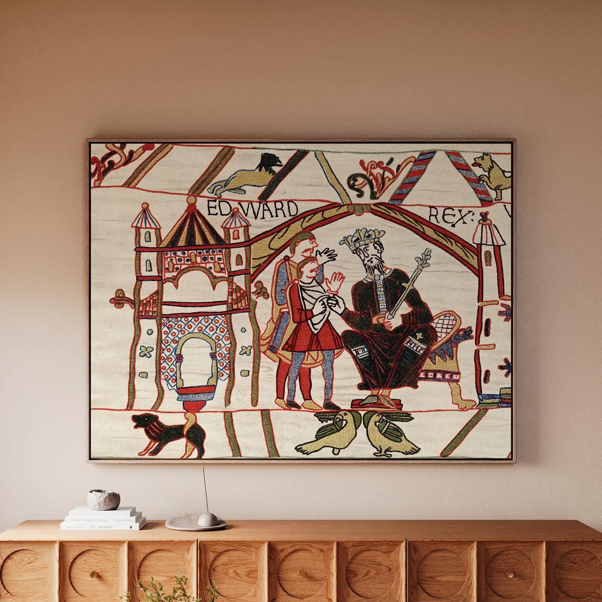 Edward the Confessor, Anglo-Saxon King of England (1042-66) - Medieval Royal Portrait Print, Bayeux Tapestry Scene, Canv