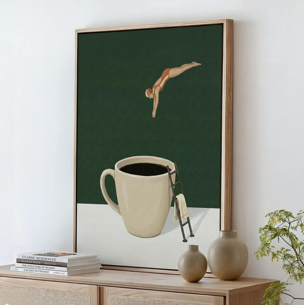 Whimsical Coffee Diver Art Print, Humorous Coffee Enthusiast Gift, Coffee Lover Kitchen Decor Poster, ART237