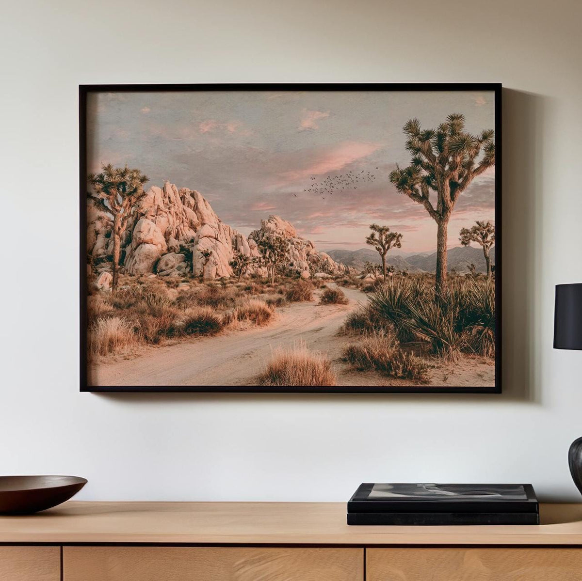 Joshua Tree Desert Landscape Framed Canvas Wall Art, California Photography Print, Tranquil Desert Decor, ART196