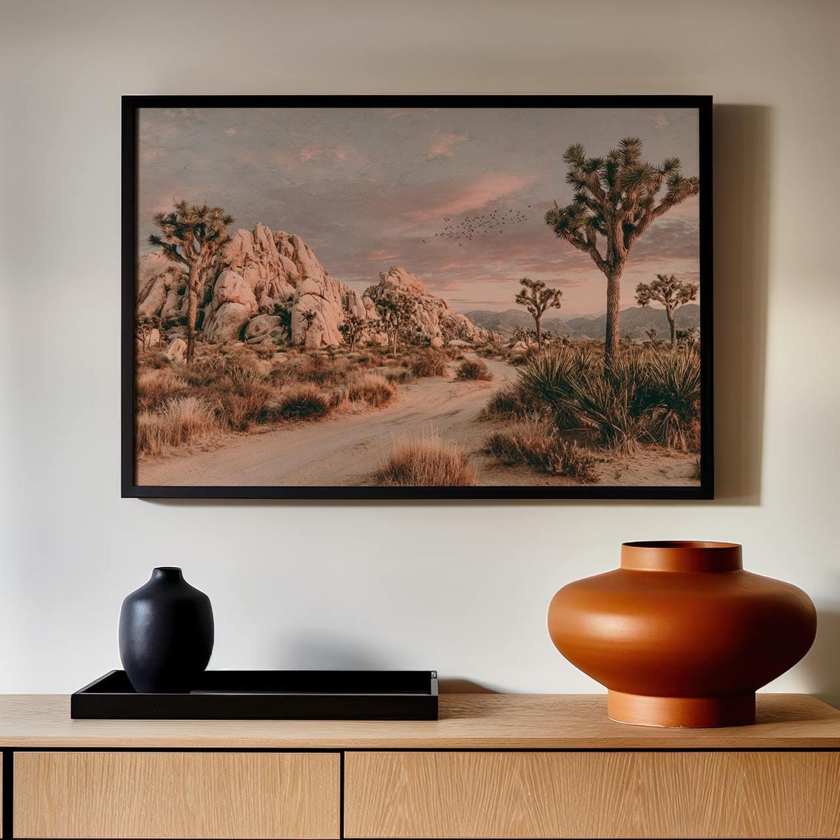Joshua Tree Desert Landscape Framed Canvas Wall Art, California Photography Print, Tranquil Desert Decor, ART196