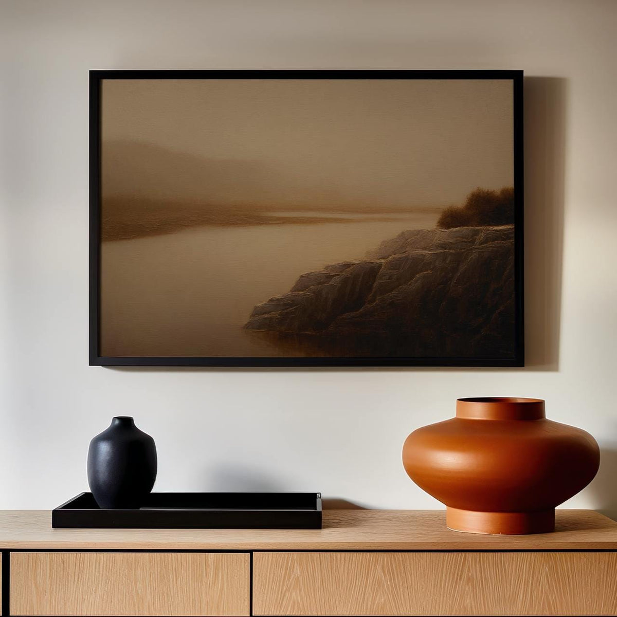Vintage Moody Lake Painting, Dark Scenery Oil Painting, Rustic Moody Landscape, Antique Farmhouse Wall Decor, ART287