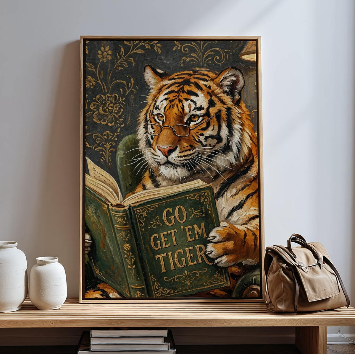 Motivational Tiger Reading Print, Humorous Bookworm Wall Art, Library Office Study Decor, Inspirational Animal Poster, A