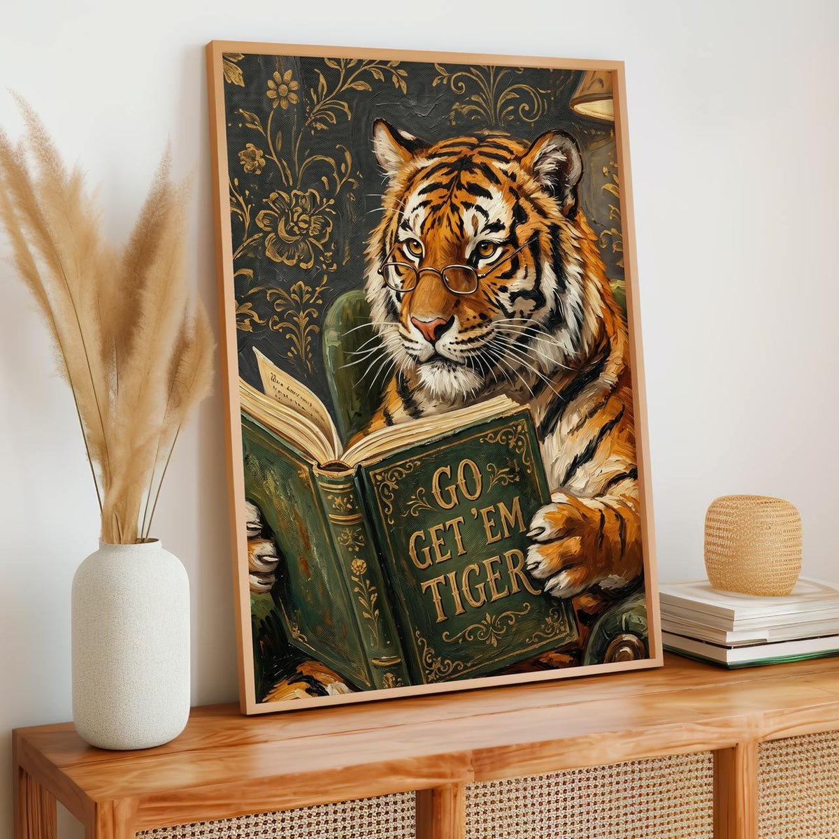 Motivational Tiger Reading Print, Humorous Bookworm Wall Art, Library Office Study Decor, Inspirational Animal Poster, A