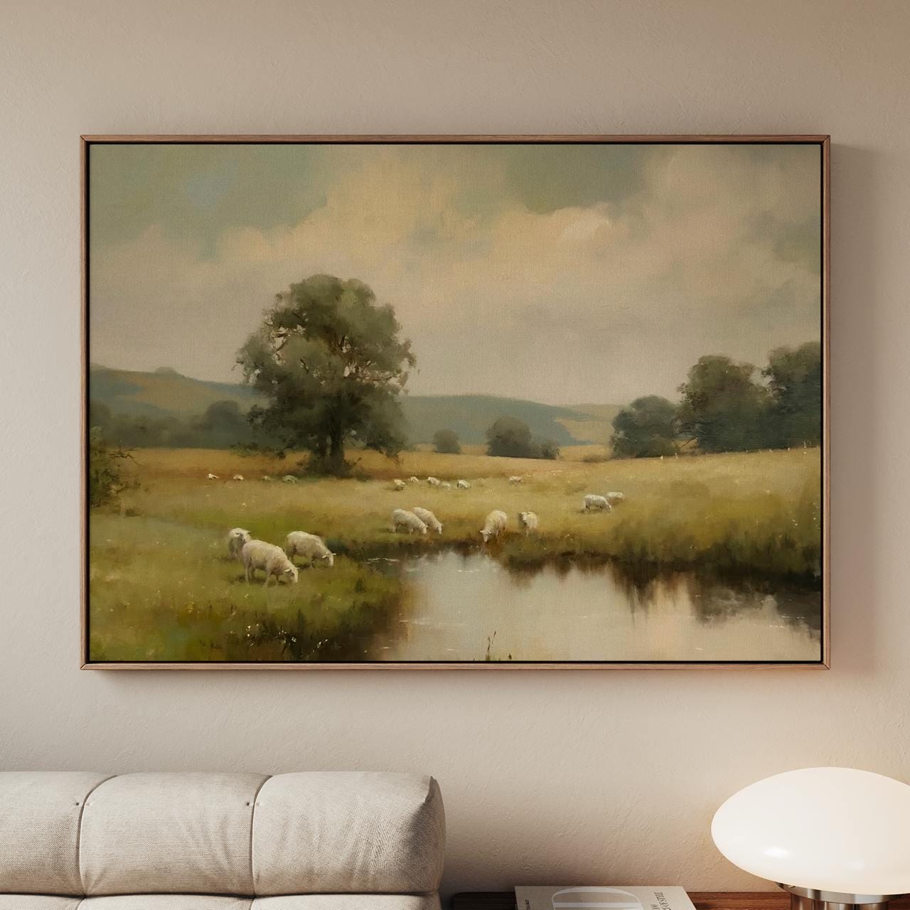Christian Sheep In Pasture Print, Vintage Psalm 23 Landscape, Unframed Wall Art For Faith Filled Home Decor, ART288