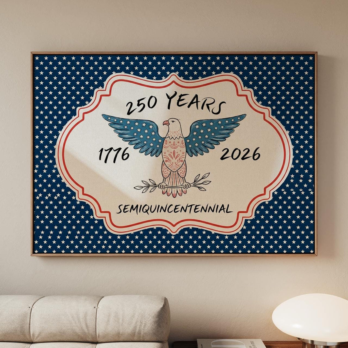 1776-2026 Semiquincentennial Bald Eagle Wall Art, 250 Years of Freedom, Stars and Stripes Poster, Independence Print, Vi
