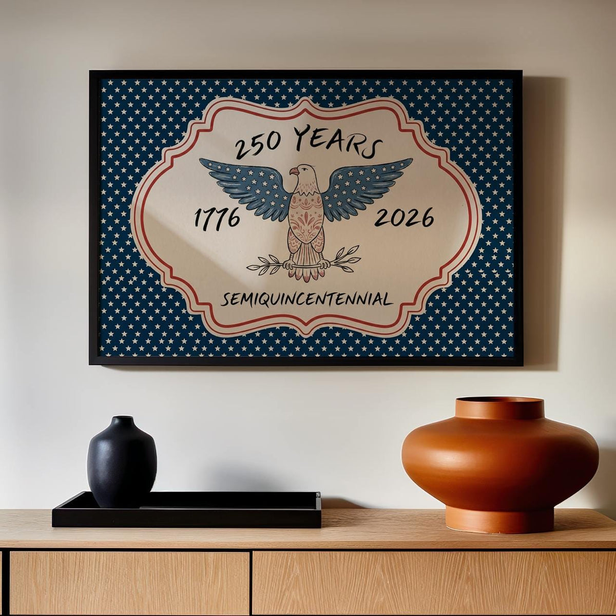 1776-2026 Semiquincentennial Bald Eagle Wall Art, 250 Years of Freedom, Stars and Stripes Poster, Independence Print, Vi