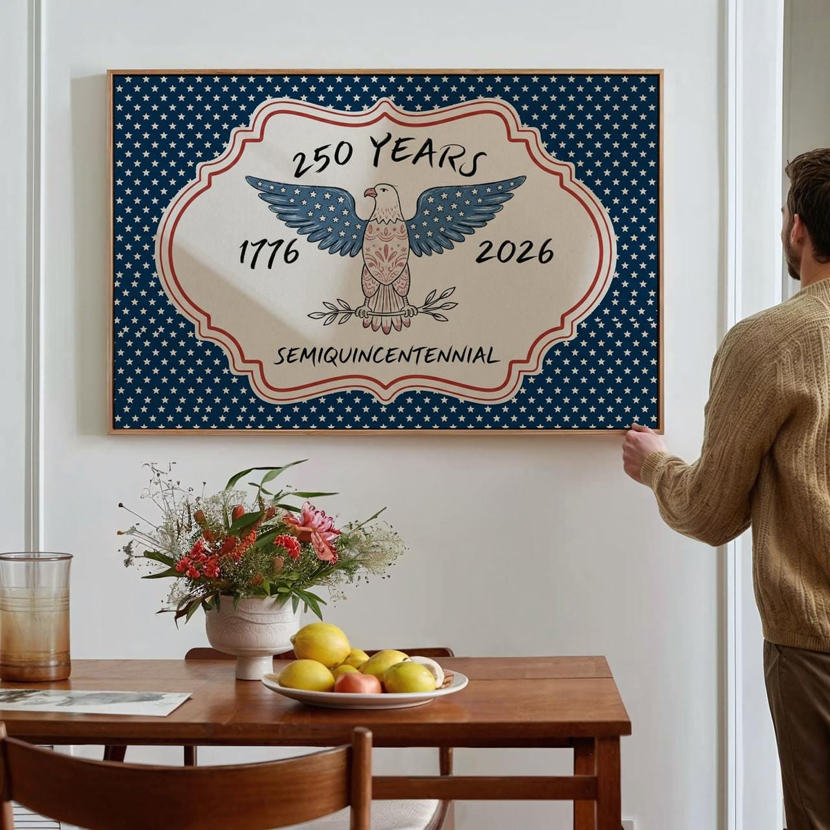 1776-2026 Semiquincentennial Bald Eagle Wall Art, 250 Years of Freedom, Stars and Stripes Poster, Independence Print, Vi
