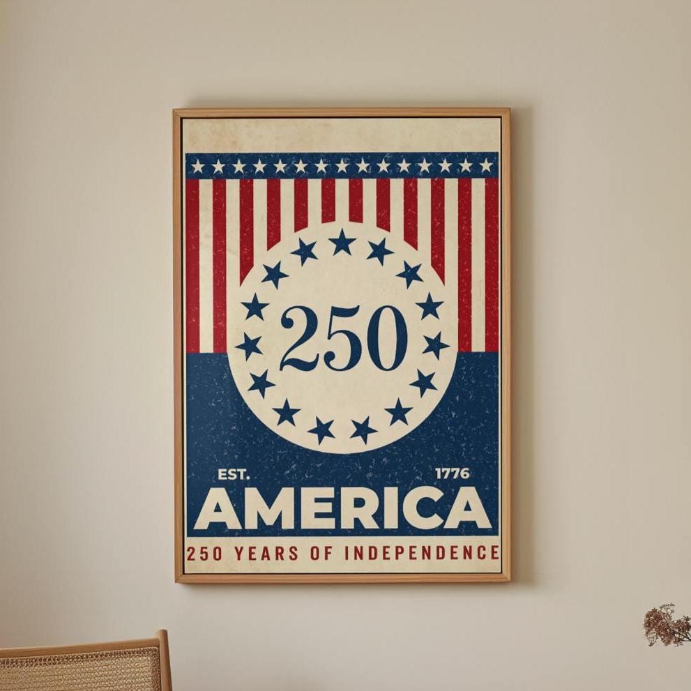USA 250 anniversary 250 Years of Independence, America 250 wall art, United States Patriotic Poster, Stars and Stripes P