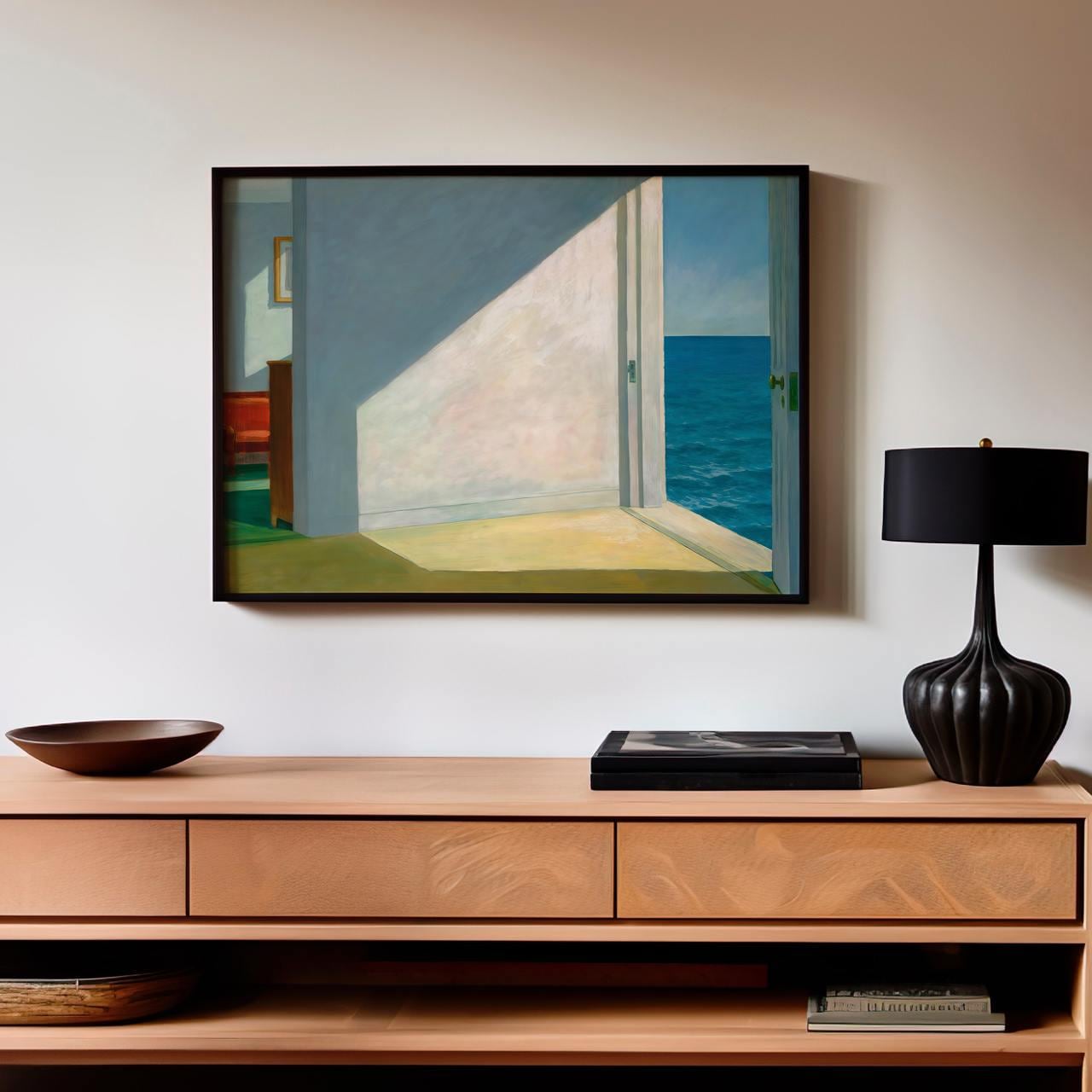 Edward Hopper, Rooms by the Sea (1951) - Framed Canvas Print, Minimalist Seaside Interior, Large Wall Decor