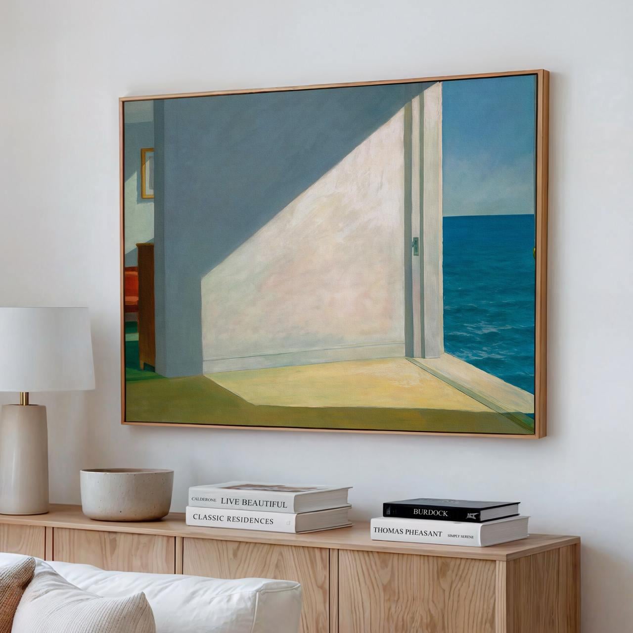 Edward Hopper, Rooms by the Sea (1951) - Framed Canvas Print, Minimalist Seaside Interior, Large Wall Decor