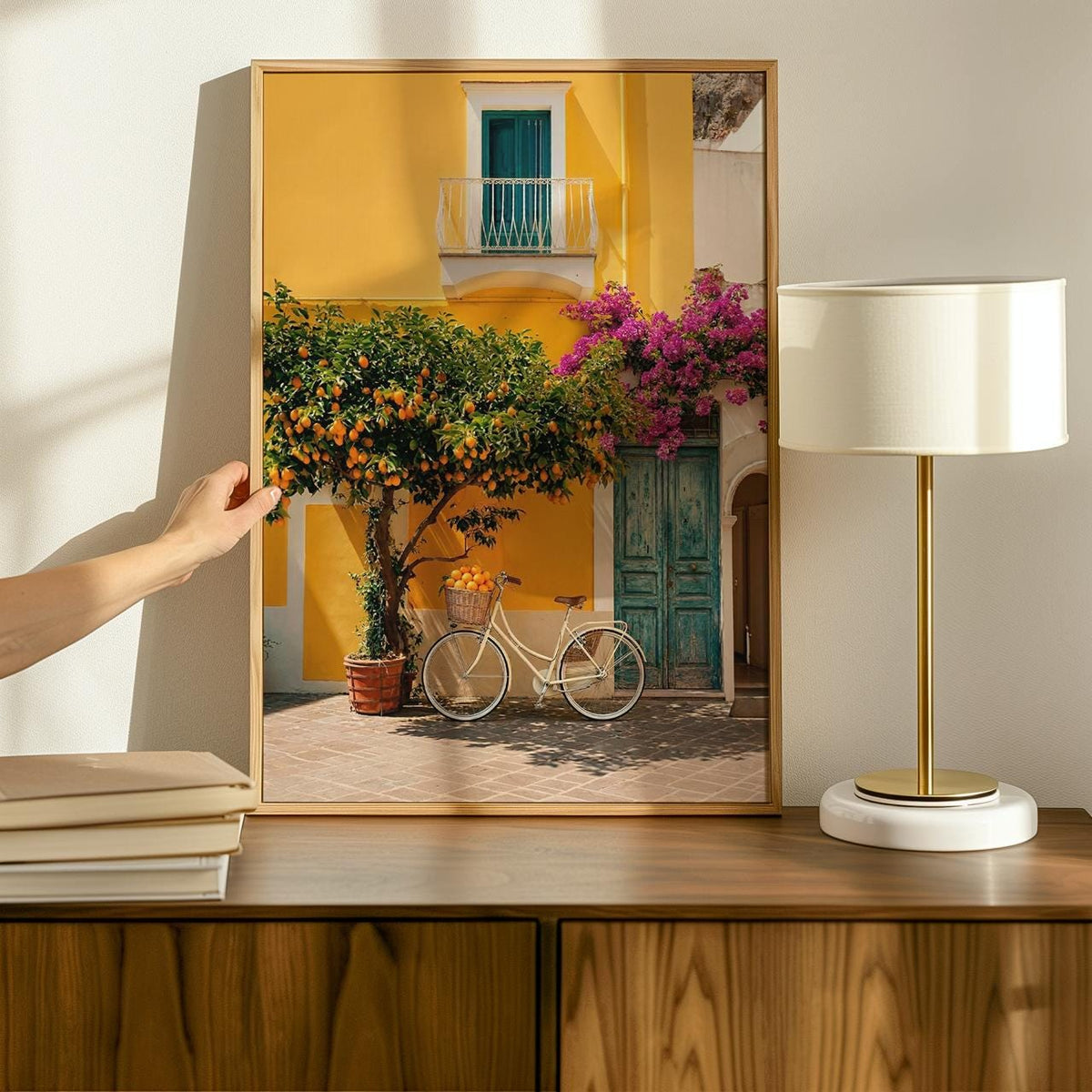 Vintage Car Amalfi Coast Poster, Lemon Tree Mediterranean Art Print, Sunny Italian Summer Kitchen Wall Decor, ART251