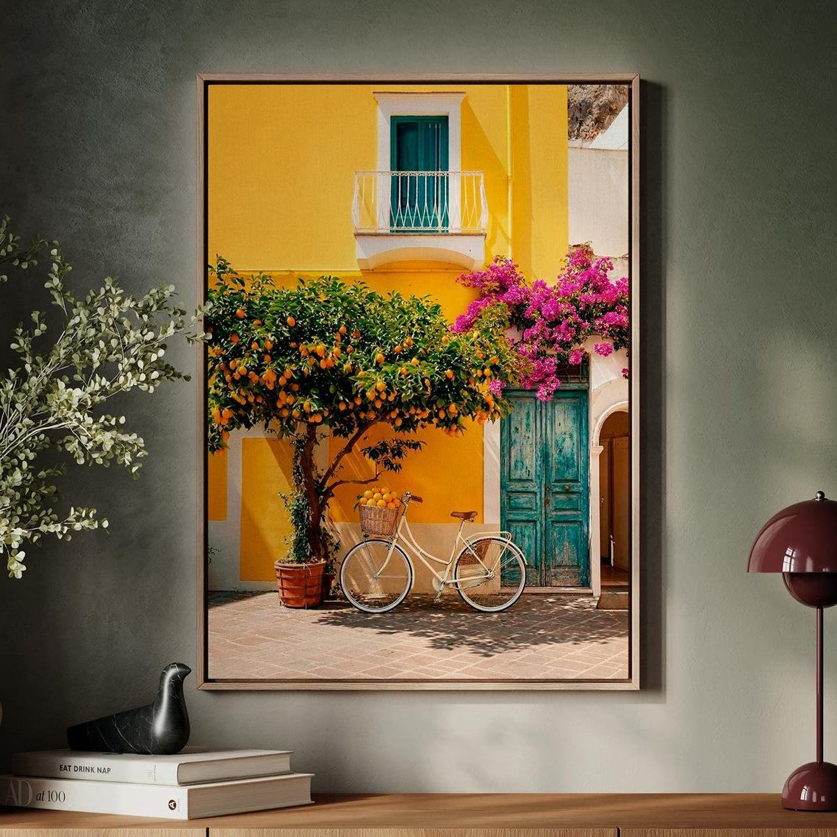 Vintage Car Amalfi Coast Poster, Lemon Tree Mediterranean Art Print, Sunny Italian Summer Kitchen Wall Decor, ART251