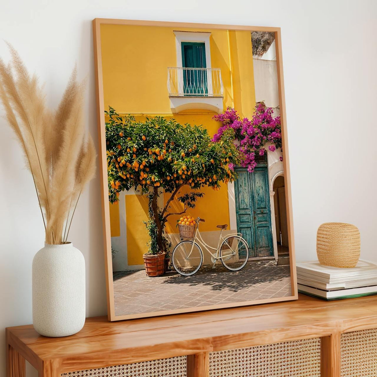 Vintage Car Amalfi Coast Poster, Lemon Tree Mediterranean Art Print, Sunny Italian Summer Kitchen Wall Decor, ART251