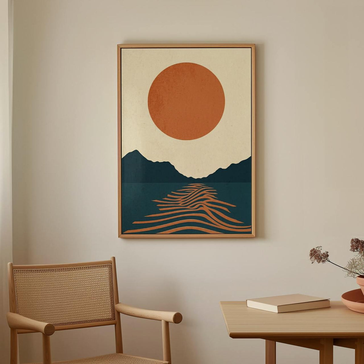 Abstract Sun Geometric Poster, Mid Century Modern Canvas Print, Bauhaus Wave Wall Art, Color Block Minimalist Decor, ART