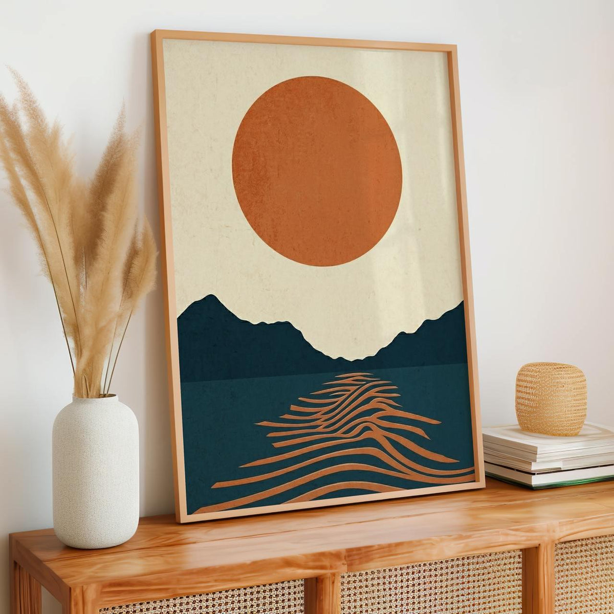 Abstract Sun Geometric Poster, Mid Century Modern Canvas Print, Bauhaus Wave Wall Art, Color Block Minimalist Decor, ART