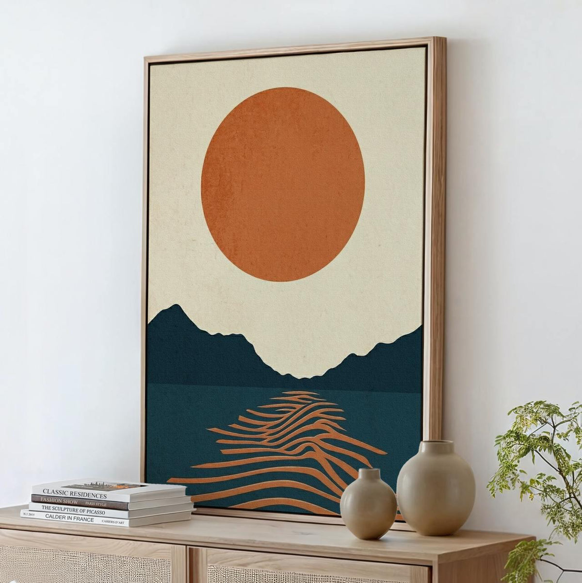 Abstract Sun Geometric Poster, Mid Century Modern Canvas Print, Bauhaus Wave Wall Art, Color Block Minimalist Decor, ART