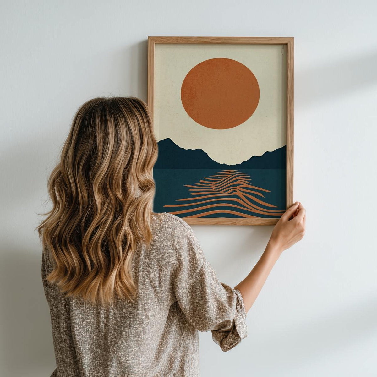 Abstract Sun Geometric Poster, Mid Century Modern Canvas Print, Bauhaus Wave Wall Art, Color Block Minimalist Decor, ART