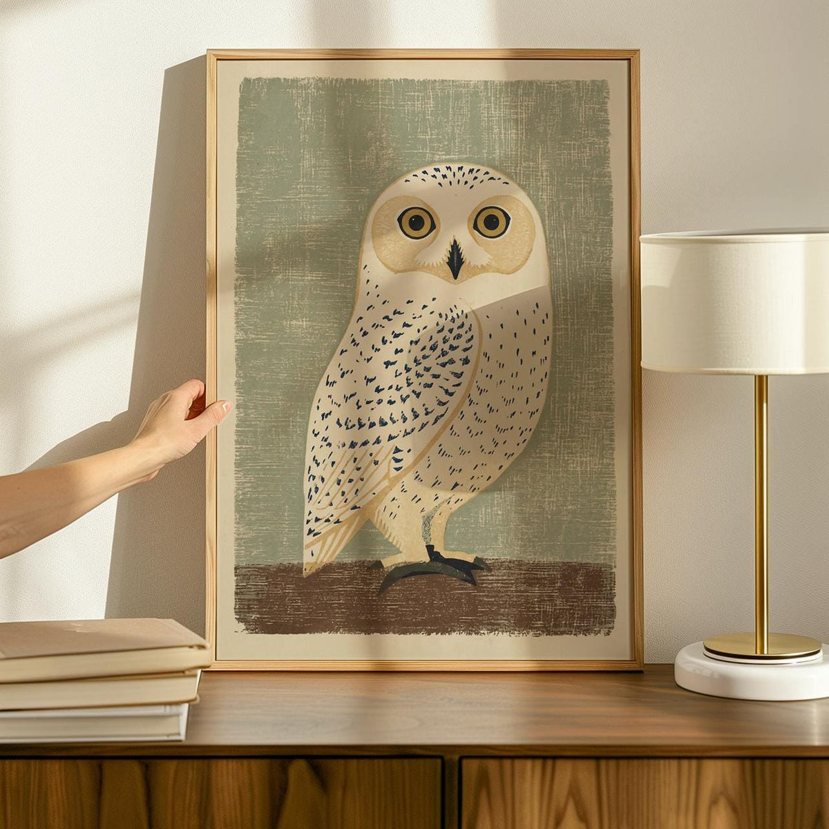 Vintage Japanese Owl Artwork, Mid Century Woodblock Animal Print, Minimalist Bird Nature Decor, ART128