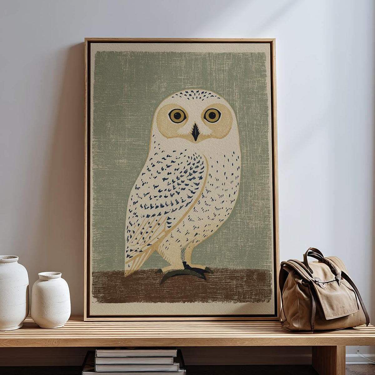 Vintage Japanese Owl Artwork, Mid Century Woodblock Animal Print, Minimalist Bird Nature Decor, ART128