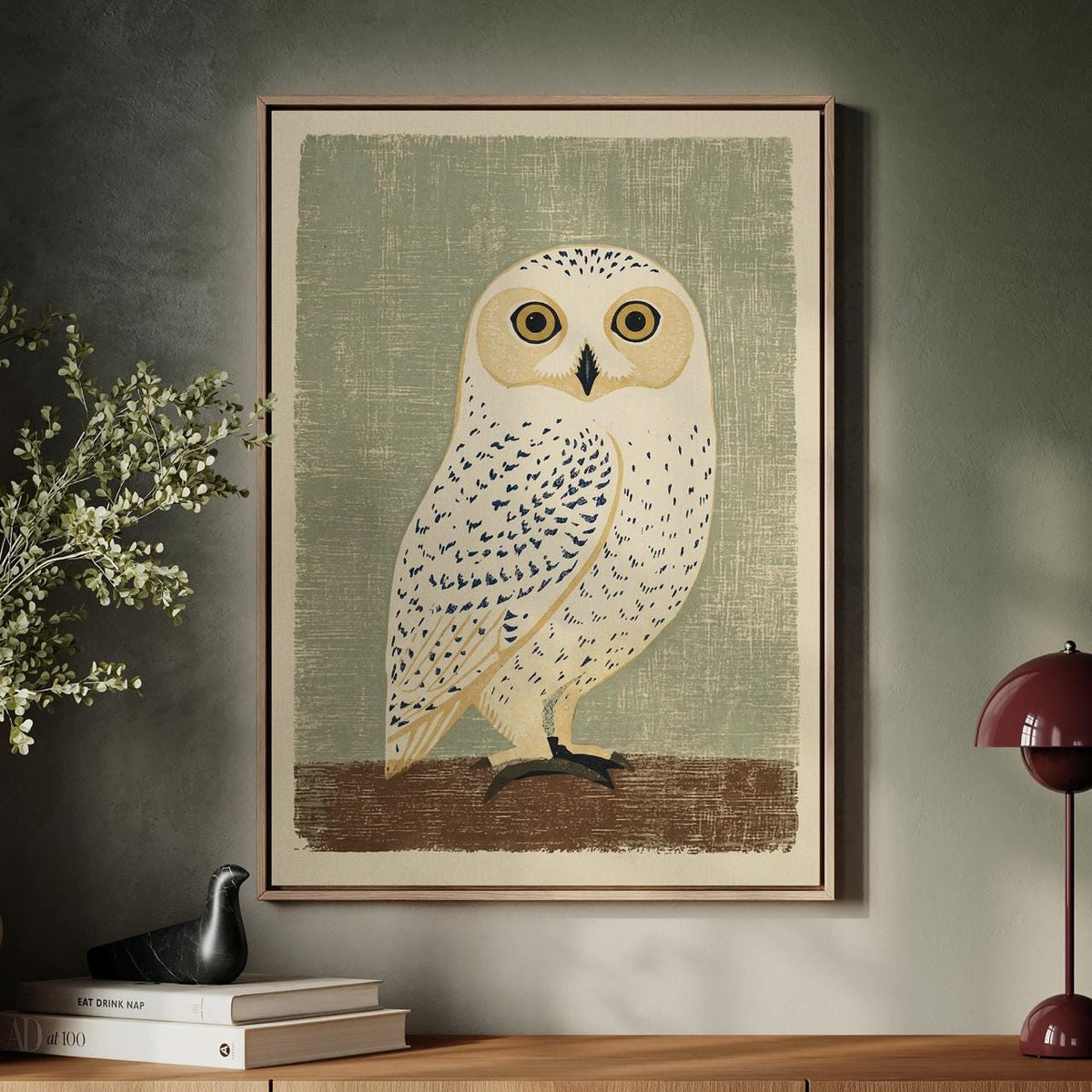 Vintage Japanese Owl Artwork, Mid Century Woodblock Animal Print, Minimalist Bird Nature Decor, ART128