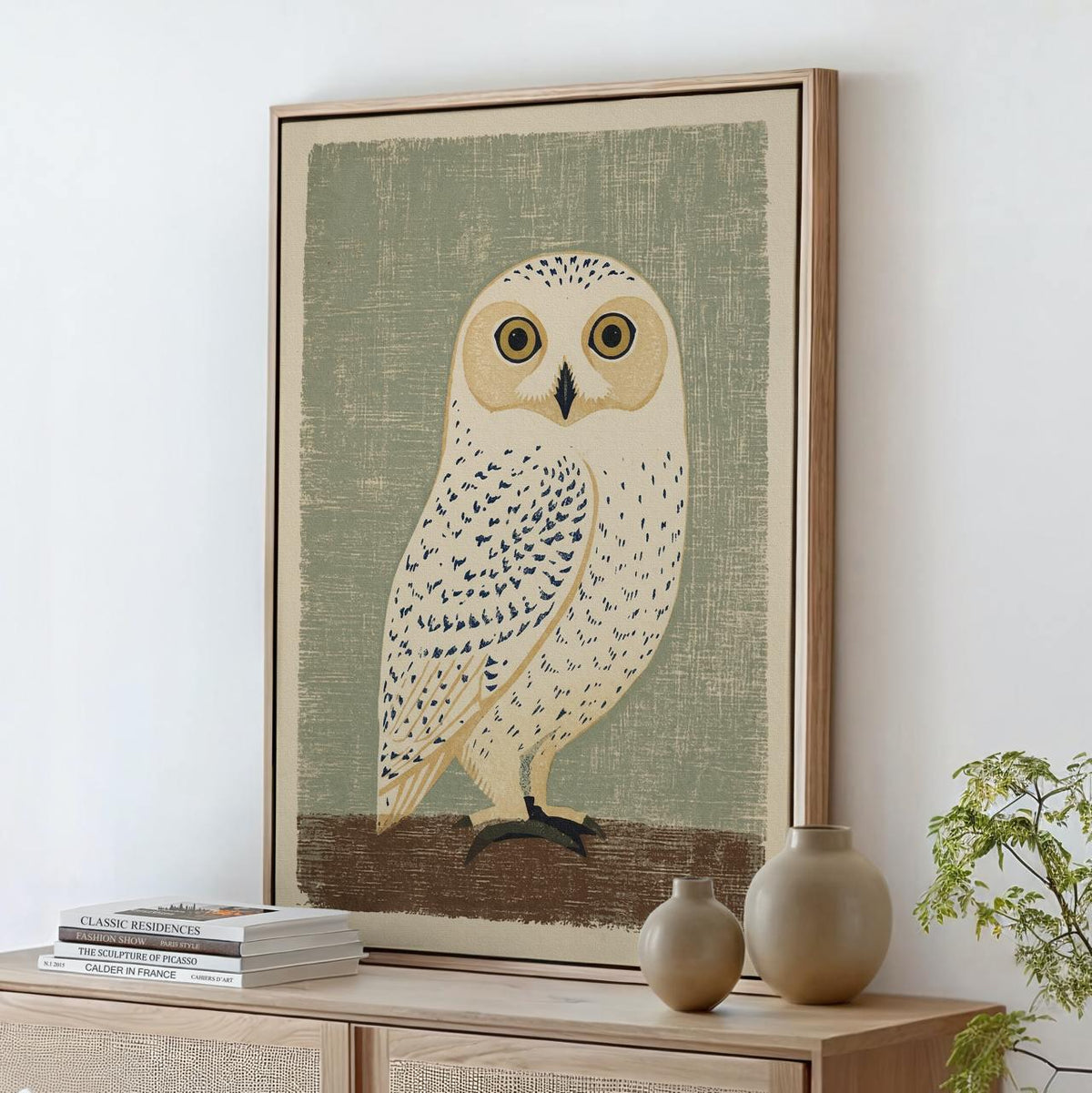 Vintage Japanese Owl Artwork, Mid Century Woodblock Animal Print, Minimalist Bird Nature Decor, ART128