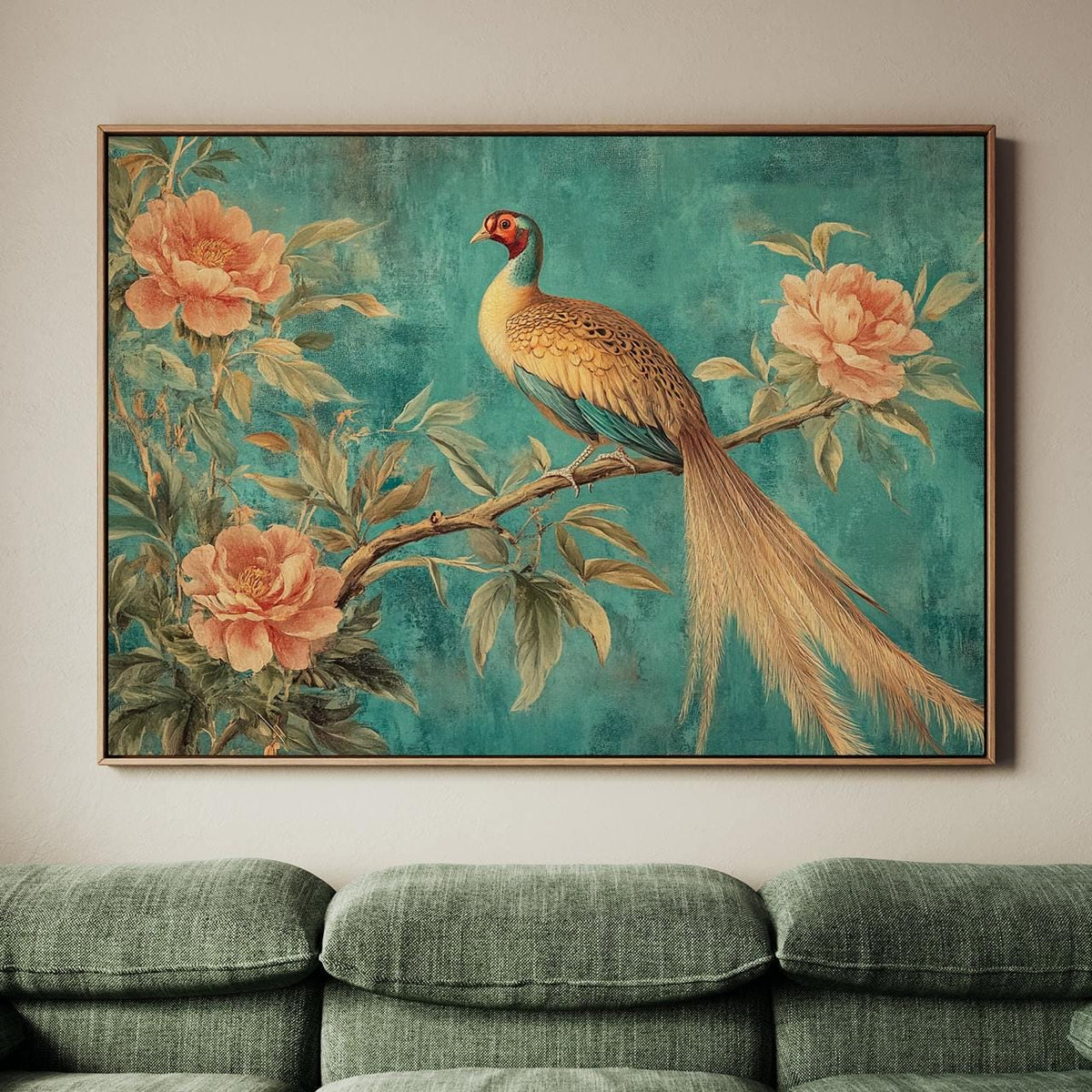 William Morris Botanical Peacock Tapestry, Retro Blue Bird Wall Art, Vintage Textile Decor, ART58
