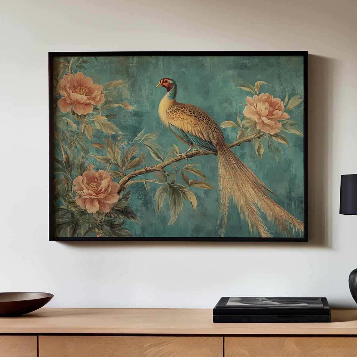 William Morris Botanical Peacock Tapestry, Retro Blue Bird Wall Art, Vintage Textile Decor, ART58
