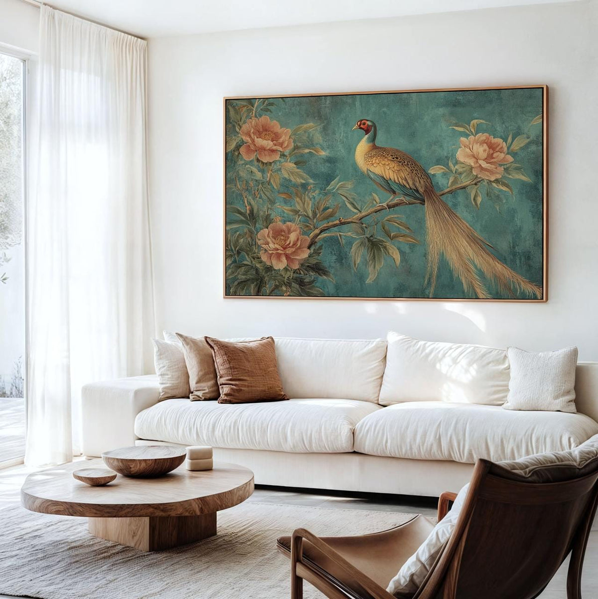 William Morris Botanical Peacock Tapestry, Retro Blue Bird Wall Art, Vintage Textile Decor, ART58